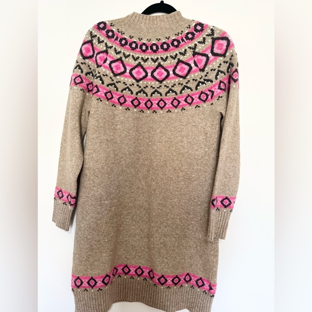 Loft Sweater Dress Women's Size S Fair Isle Sweater Mini Dress/Tunic Tan/Pink - Picture 3 of 3